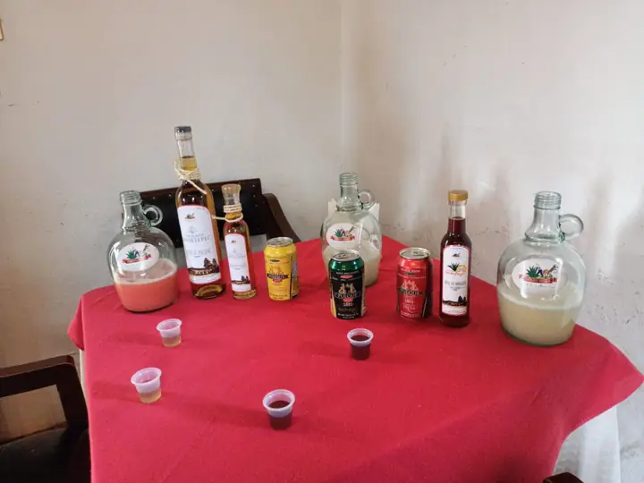 Mesa con productos regionales derivados del maguey
